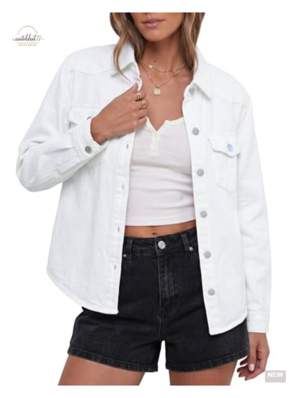 Distressed Denim Jacket Women Long Sleeve Button Trucker Jean Shirt